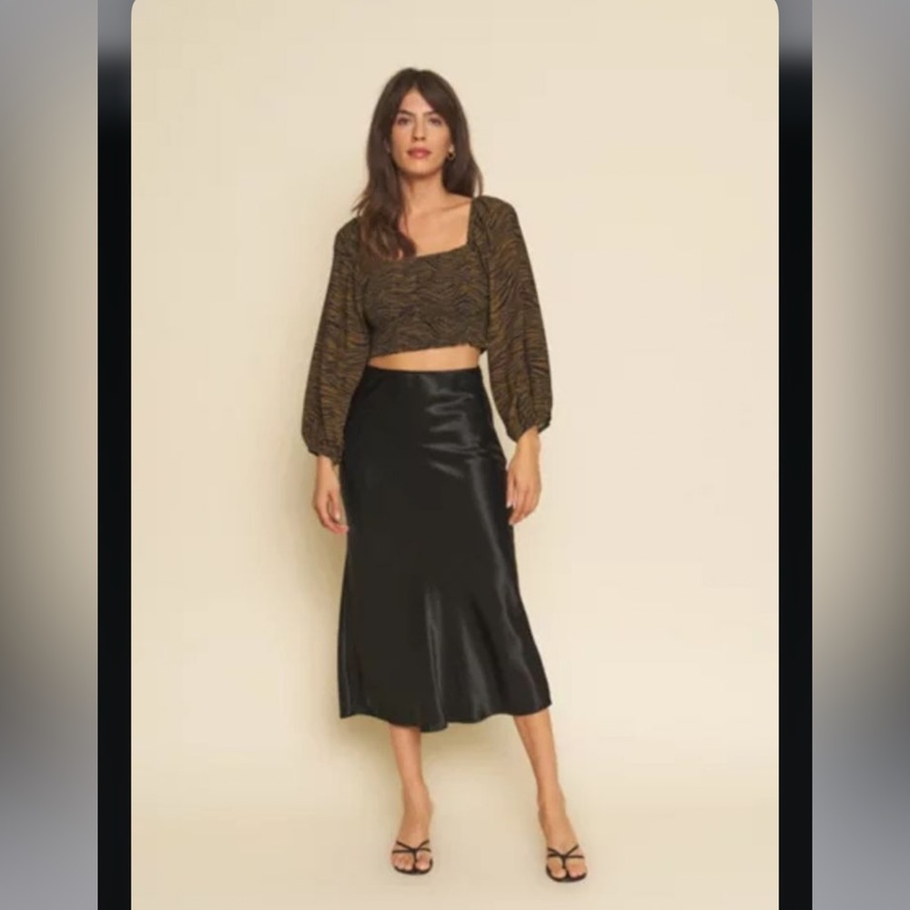 Whimsy + Row Black Satin Midi Slip Skirt